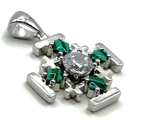 Sterling Silver with Opal Jerusalem Cross Pendant